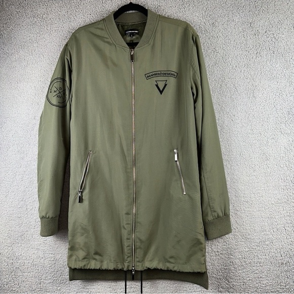 Maniere De Voir Jacket Mens Small Green Nylon Longline Combat Bomber Retro Y2K - Picture 1 of 12